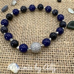 Sapphire Blue sandstone Sunstone/Goldstone beaded bracelet/handmade/bohemian